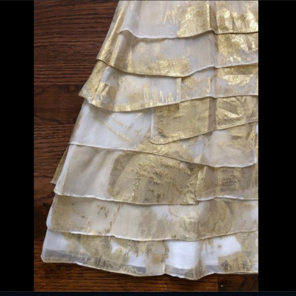 Aidan Mattox Gold Silk Tiered Cocktail Dress - Picture 4 of 8